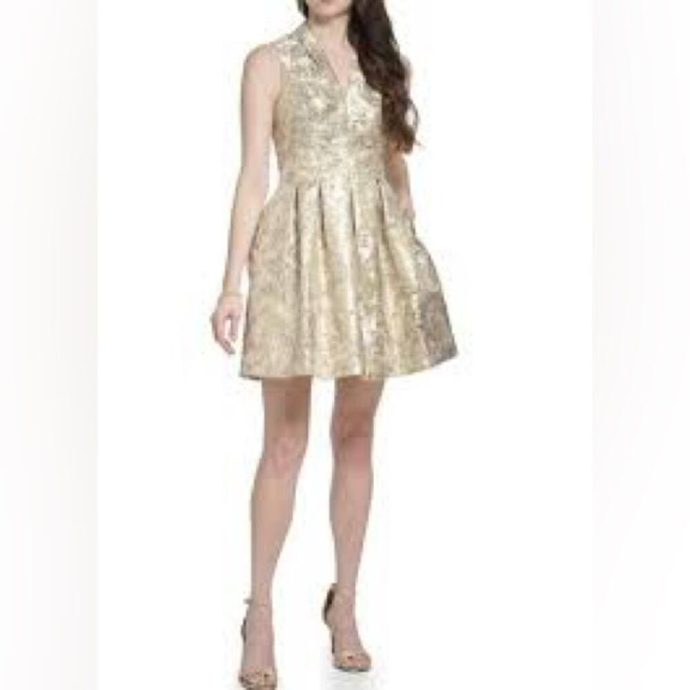 Blue Rain Gold Pleated Halter Mini Dress size S